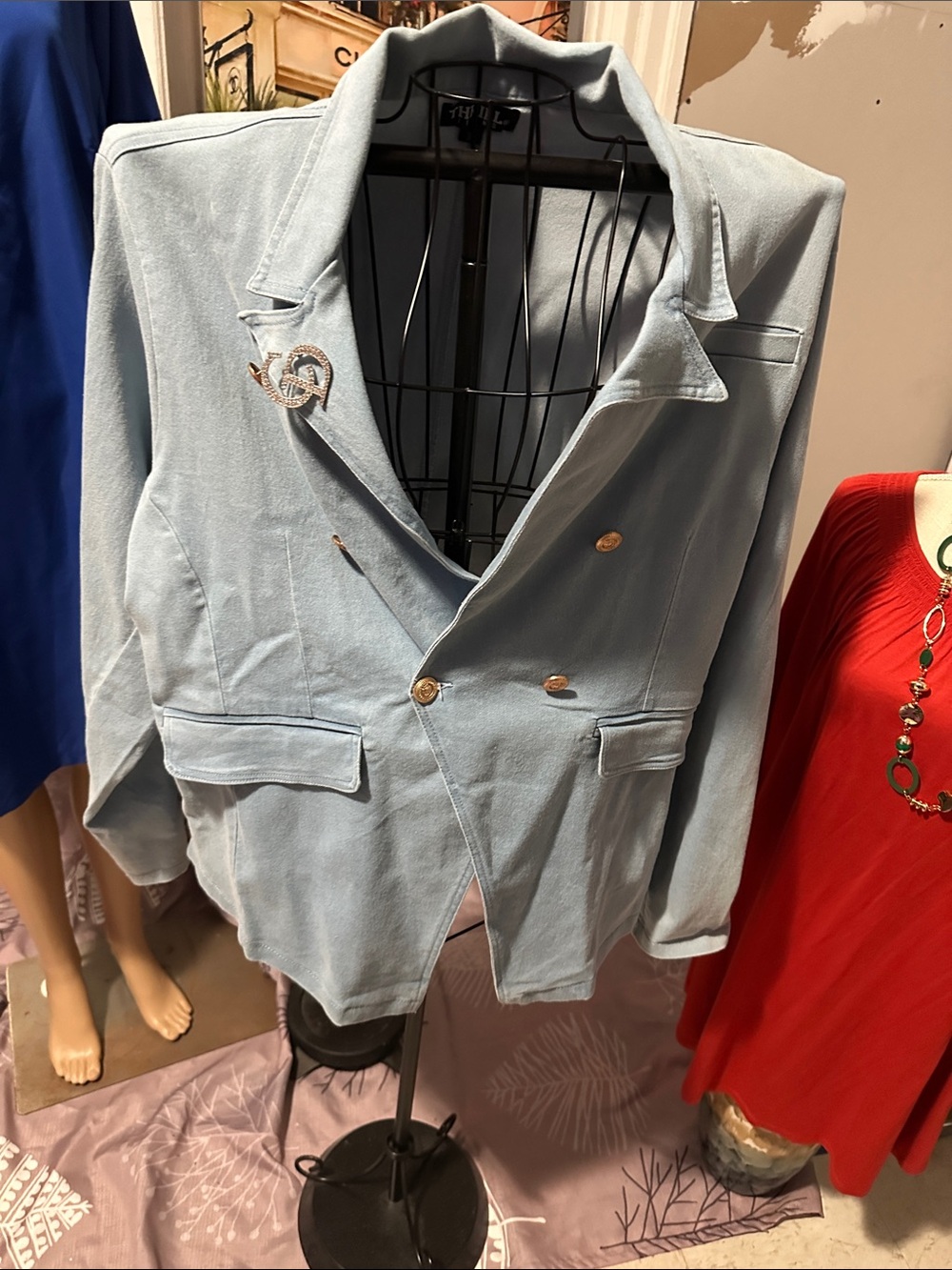 Light Blue Double-Breasted Women's Blazer Jacket